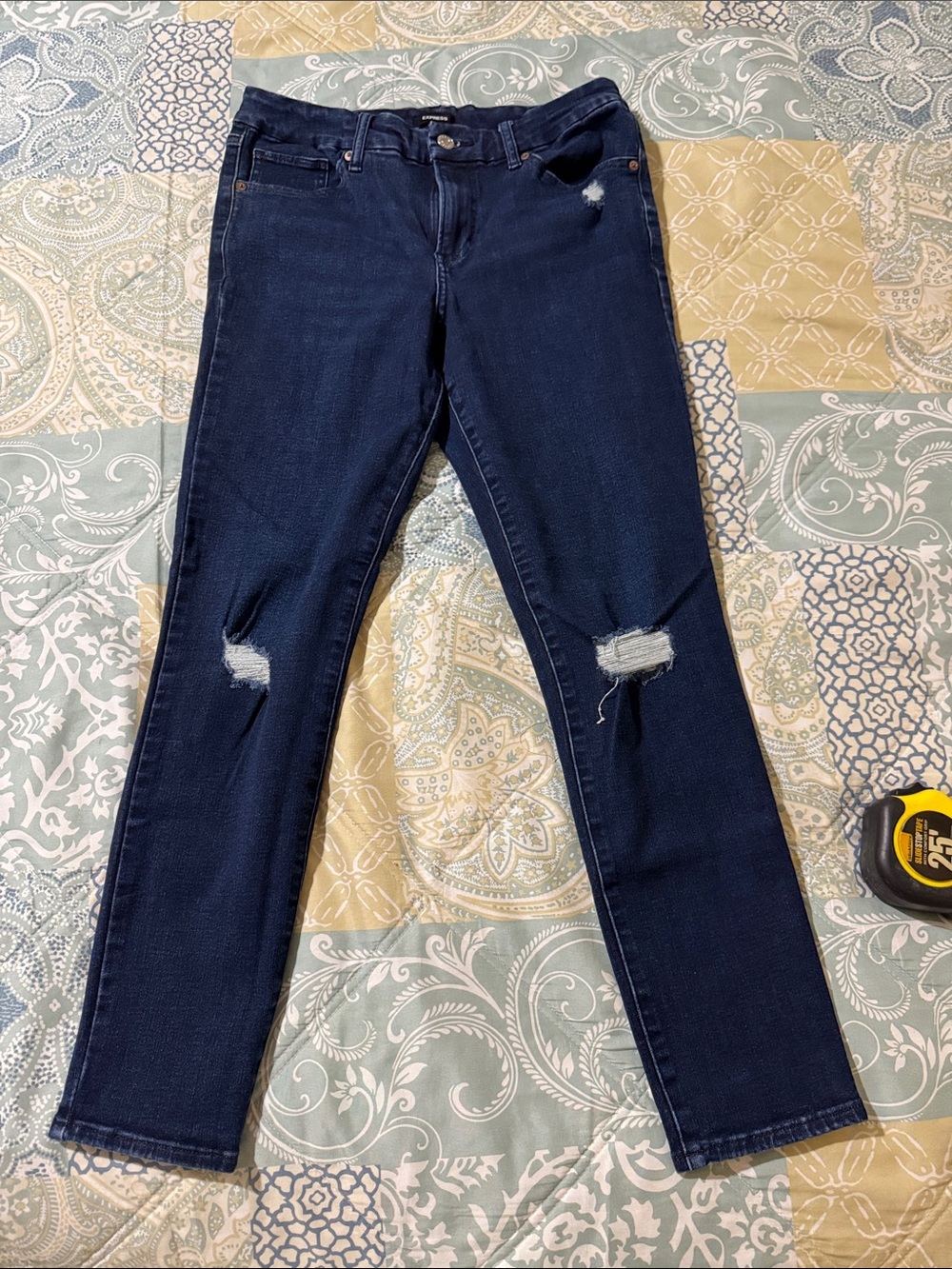Express Dark Blue Ripped Skinny Jeans
